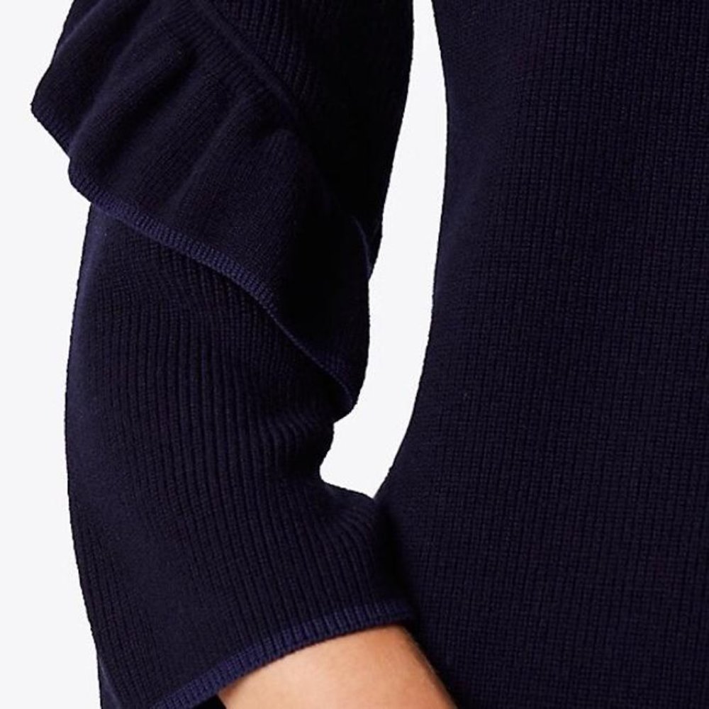 Tory Burch Ashley Navy Ruffled Sleeve Sweater Dress - Picture 3 of 16